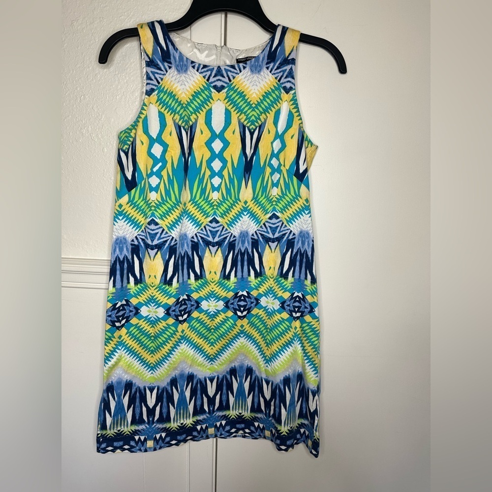 Maggy London Blue and Yellow Geometric Mini Dress size 2